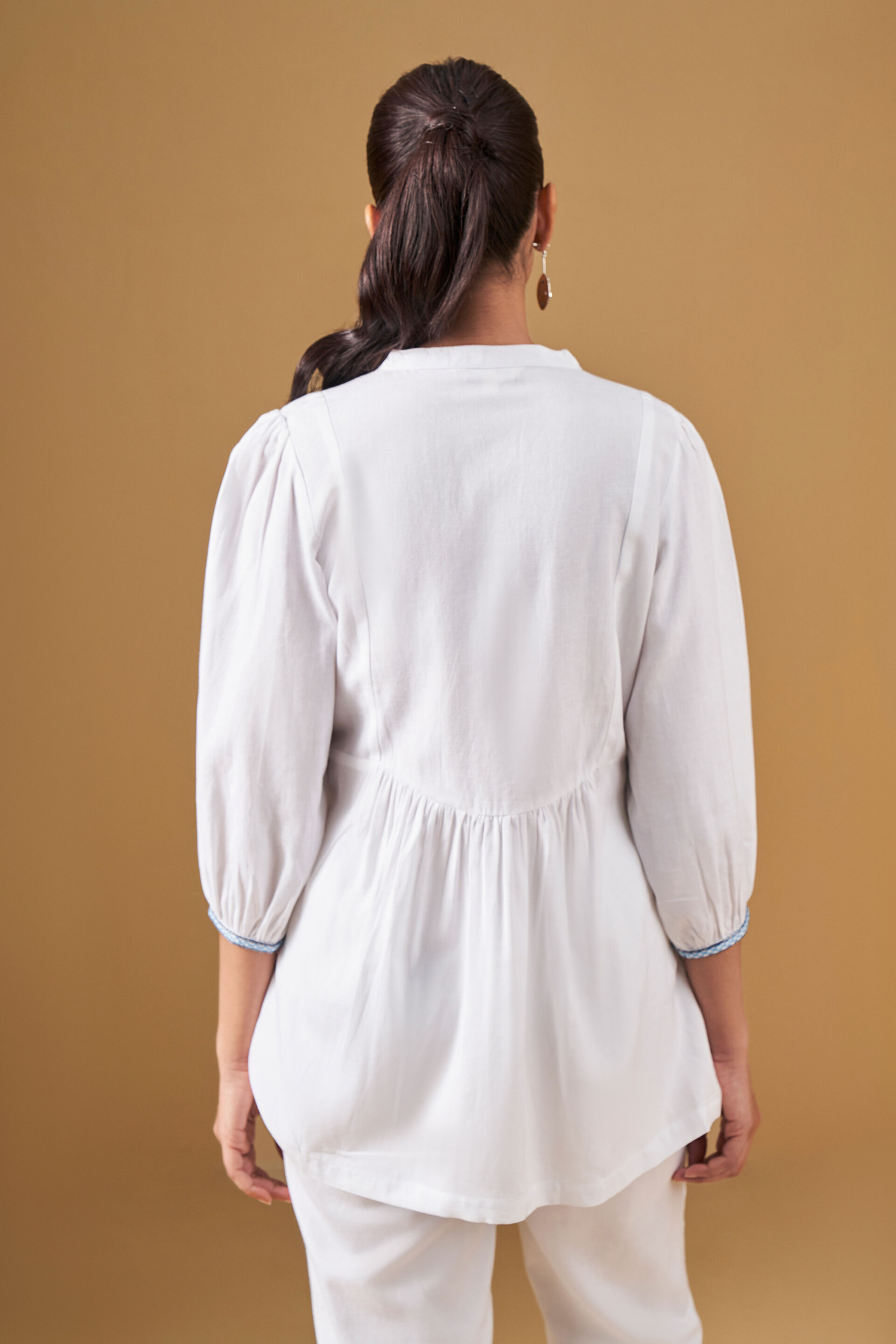 Geometric Embroidery Casual Top, White, image 6